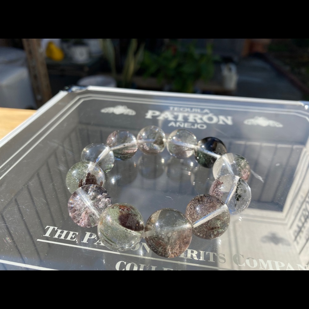 green Red Phantom Quartz Natural Crystal Bracelet